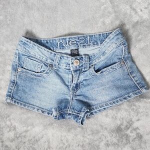 Rue 21 Juniors Size 1/2 Denim Jean Shorts Pocket Designs Belt Loops Female Girls